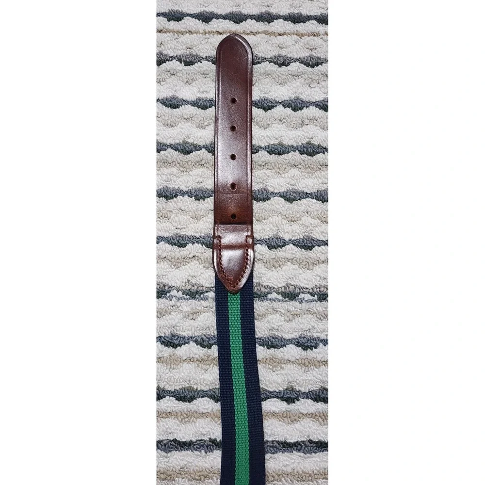 J Crew Men's Navy Green Woven Canvas Leather Belt Size 36